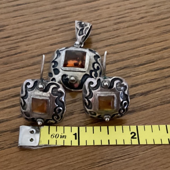 Silpada sterling silver pendant and earrings with amber stones - Picture 2 of 5